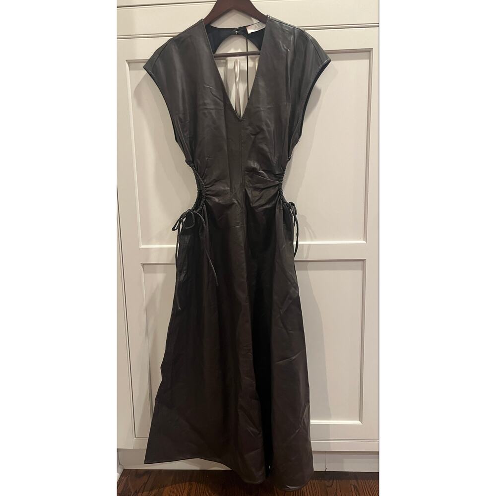 ASTR the Label Miranda Vegan Leather Midi Dress Dark Brown Cutout Sz. S NWOT - Picture 2 of 10